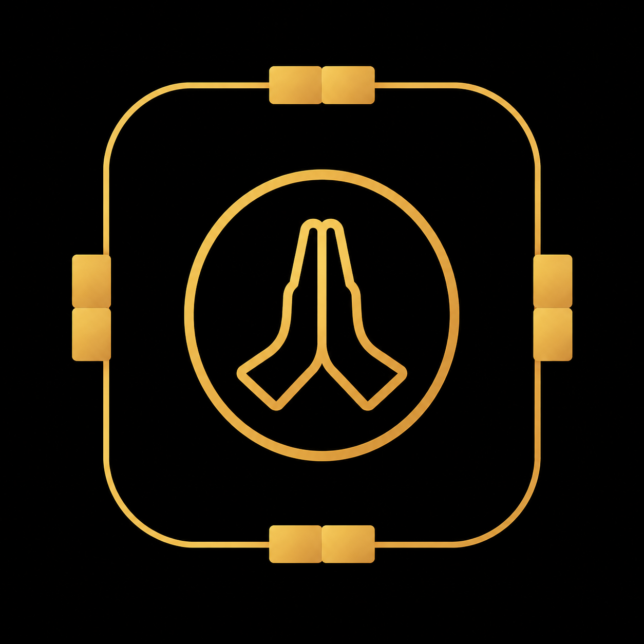 TYSM logo — praying hands in a chip-pin frame